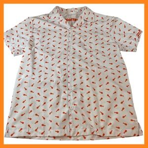 Hooters Camp Shirt Button Down Orange Chicken Drumstick Print - L‎